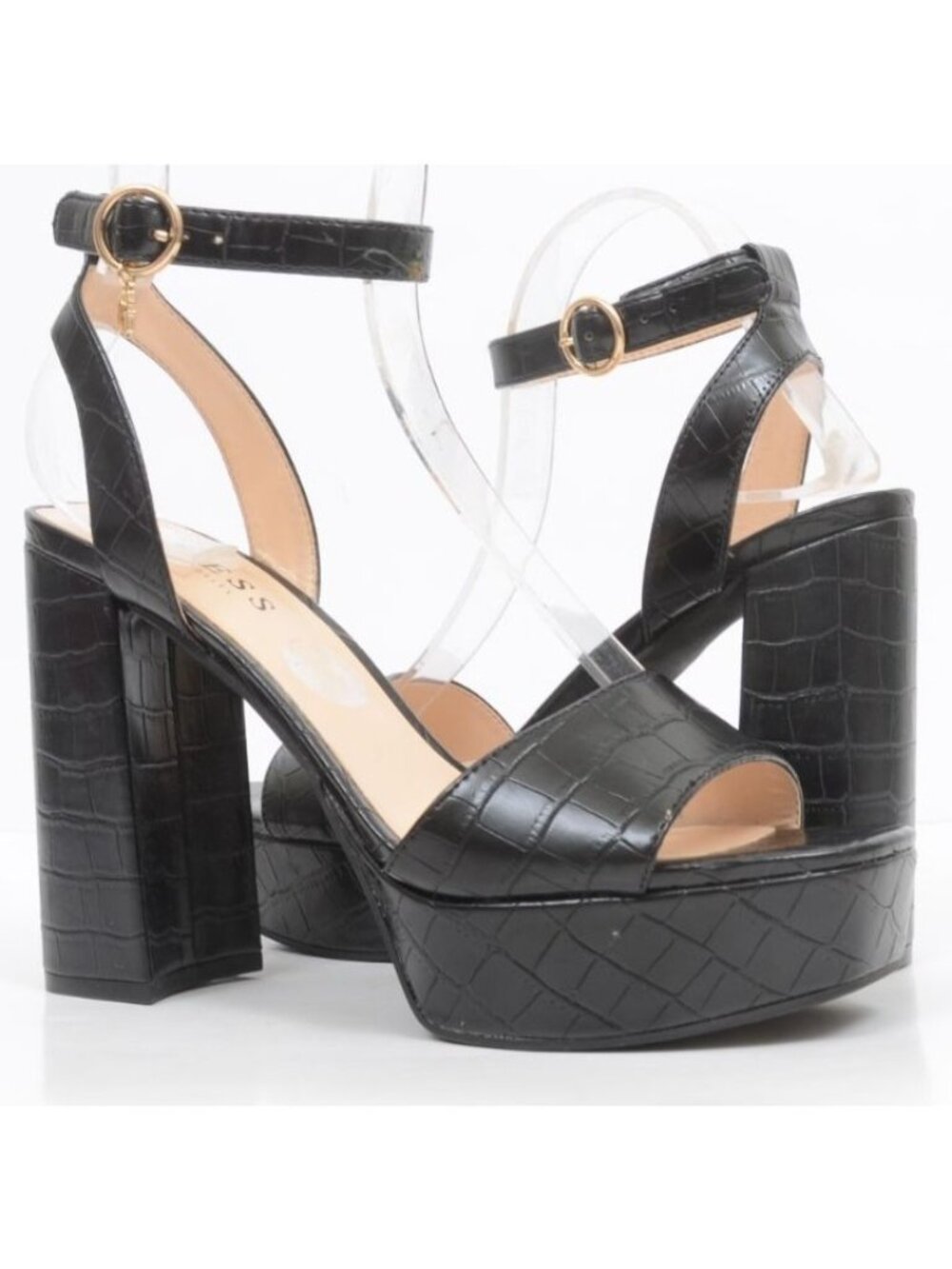 Guess‎ Women's 8.5 Moc Croc 5 Inch Platform Heels Ankle Strap Sandals Clubwear